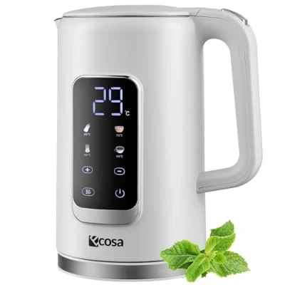 Abbildung von Wasserkocher Edelstahl mit Temperatureinstellung (40C 100C) 1,7 Liter 2200 Watt Teekocher 100% BPA FREI Warmhaltefunktion LED Display Temperaturwahl Wasser Kocher Water Kettle (Wanda White)