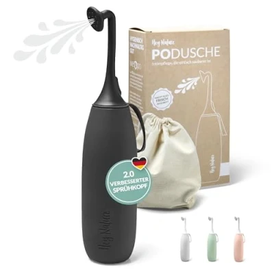 Abbildung von Hey Nature Po Dusche schwarz, mobiles Bidet für eine sanfte, hygienische Reinigung des Intimbereichs. Podusche Hilfe im Wochenbett, bei Hämorrhoiden &amp; als Alternative zu feuchtem Toilettenpapier