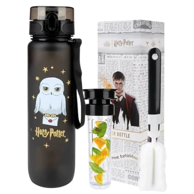 Abbildung von MOMO WAY Wizarding World Trinkflasche Tritan Wasserflasche Mit Früchtebehälter Wiederverwendbare Sportflasche Für Schule Gym Geschenk BPA Frei 1 Klick Verschluss Harry Potter 1000ml