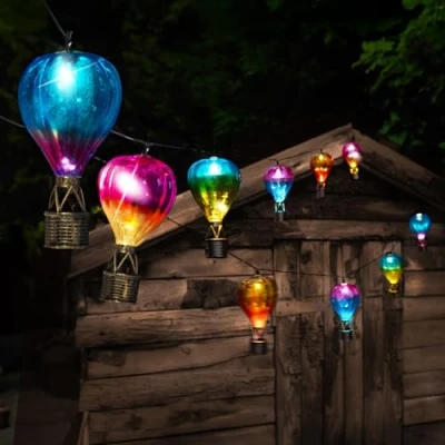 Abbildung von Festive Lights 2,7m Solar Heißluftballon Lichterkette außen mit 10 weißen LEDs bunte aussen