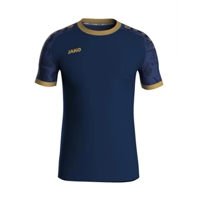 Abbildung von JAKO ICONIC Trikot Kinder Navy, Marine, Gold, Gr. 116 Nachhaltiges Sport Shirt kurzarm aus 100% recyceltem Polyester, Feuchtigkeitstransportierend