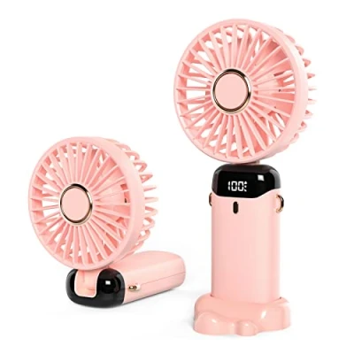Abbildung von JANREAY Mini Handventilator, USB Schreibtischventilator, Kleiner Tischventilator mit 5 Geschwindigkeiten und 3000mAh Akku, Faltbarer Elektrischer Ventilator für Reisen, Büro, Haushalt (Rosa)