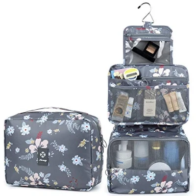 Abbildung von Kulturtasche Damen Gross Zum Aufhängen, Kulturbeutel für &amp; Herren Kosmetiktasche Waschtasche (Dunkle Blume Neu)