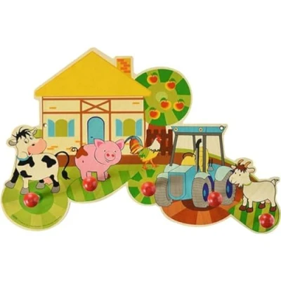 Abbildung von Hess Holzspielzeug 30304 Garderobe aus Holz, Serie Bauernhof, mit 5 Haken, für Kinder, ca. 37 x 24,5 6,5 cm groß, handgefertigt, als Blickfang in jedem Kinderzimmer und Flur