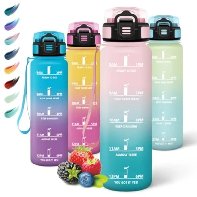 Abbildung von Motswedi Trinkflasche mit Strohhalm, 1000ml BPA Frei, Sport, Auslaufsicher, Wasserflasche, Kohlensäure Geeignet, Trinkflaschen, Flasche für Yoga, Schule, Outdoors, Pastellgrün