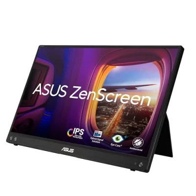 Abbildung von ASUS ZenScreen MB16ACV 15,6 Zoll tragbarer USB Monitor Full HD 1920x1080, Hybrid Typ C, Autorotation, leichtes Design, Kickstand, Antibakteriell, Stativ Sockel IPS Panel, 16:9, entspiegelt