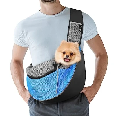 Abbildung von Pawaboo Hundetragetasche, Hundetasche, Verstellbare Tragetasche Hund, Haustier Umhängetasche Transporttasche für Haustiere, Hunde Tragetaschen Tragetücher Spaziergang Outdoor L, Hellblau