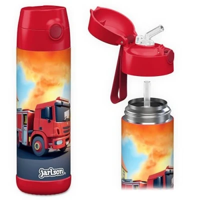 Abbildung von JARLSON Charli Kinder Wasserflasche mit Strohhalm, isolierte Edelstahl Wasserflasche, Thermosflasche, für Mädchen/Jungen