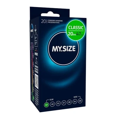 Abbildung von MY.SIZE Classic Kondome 47 mm Breite I 20 Stück Packung Premium extra dünn gefühlsecht hauchzart dünne 0,07 Wandstärke vegan für Männer Condoms for men