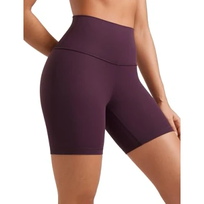 Abbildung von CRZ Yoga Butterluxe Damen Radlerhose Kurze Sporthose High Waist Sommer Shorts Laufshorts Fitness Hose 15cm Dunkellila 40