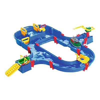 Abbildung von AquaPlay Superset Wasserbahn mit vielen Spielfunktionen bestehend aus 41 Teilen, Spieleset inklusive 1 Hippo Wilma, Amphibienauto und Transportboot 2 Containern für Kinder ab 3 Jahren