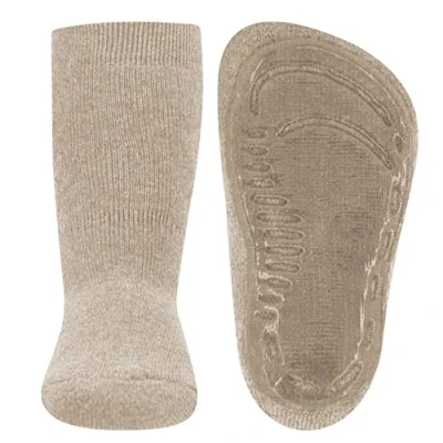 Abbildung von EWERS Stoppersocken SoftStep Uni, Socken mit Anti Rutsch Sohle für Jungen und Mädchen, 1 Paar rutschfeste Kindersocken Gummisohle, Dunkel Beige meliert (Beige), Größe 27 28