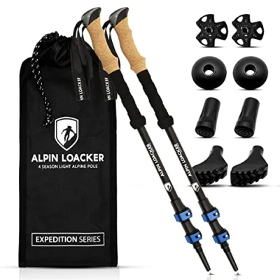 Abbildung von Alpin Loacker Teleskop Wanderstöcke Carbon &amp; Aluminium mit Korkgriff I Leichte Nordic Walking Stöcke Damen und Herren für Skifahren Wandern Trekkingstöcke Bergsport, blau