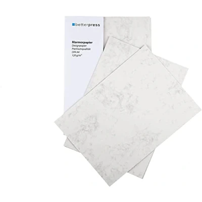 Abbildung von Betterpress® 25 Blatt DIN A4 120 g/m² Marmorpapier Briefpapier grau beidseitig marmoriertes Papier in hochwertiger Qualität Premium ideal als Speisekarte und Urkunde zum selber drucken