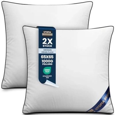 Abbildung von Utopia Bedding 2er Set Kissen 65x65 cm, Kissenfüllung für Bett und als Dekokissen, Sofakissen, Zierkissen Couch (Weiß)