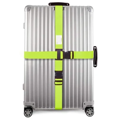 Abbildung von OW Travel Kofferband Gurt Kreuz Schwerlast Personalisierter Koffergurt mit Adressschild: Luggage Strap Koffer Gurte Gepäckgurt Band Koffergurte farbig Grün