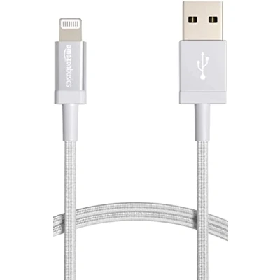 Abbildung von Amazon Basics Verbindungskabel Lightning auf USB A, Nylon umflochten, MFi zertifiziertes Ladekabel für iPhone, Silber, 1.8 m