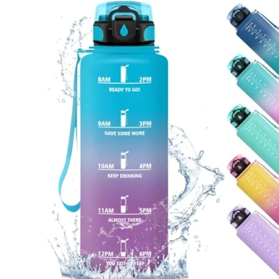 Abbildung von Honeyholly Trinkflasche Sport, Auslaufsicher 1500ml, Wasserflasche, Zeitmarkierung und Filter, Kohlensäure Geeignet, Trinkflaschen, Sportflasche, für Gym Fitness Fahrrad Outdoor