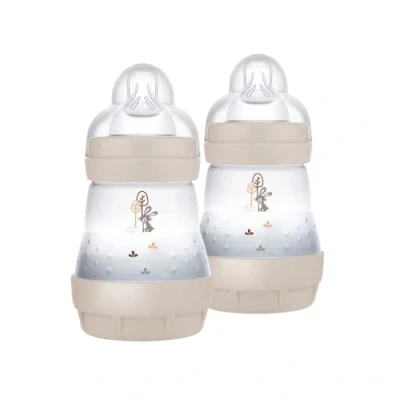 Abbildung von MAM Easy Start Anti Kolik Fläschchen, 2er Set Babyflasche für Babys von 0 2 Monaten, 160 ml, Sauger Fluss 1 0+ Monate, aus SkinSoft Silikon, bio kreisförmig, neutral