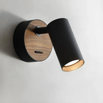 Abbildung von ouglres Wandlampe Mit Schalter,Wandleuchte Innen Holz Vintage,Schwarz Aluminium Lampenschirm Drehbar,Bettlampe,Wandleuchte Im Industrial Design for Schlafzimmer Beleuchtung Wohnzimmer Flur,Gu10,1Pack