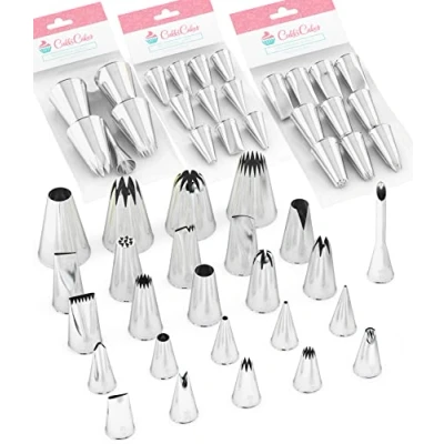 Abbildung von CukkiCakes Set mit 25 Profi Spritztüllen (Größen: M, L und XL) zum Dekorieren von Torten, Cupcakes, Churros, Krapfen Tüllen kompatibel Spritzbeutel/Spritzsack Made in Korea