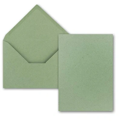 Abbildung von 25 Stück Karte mit Umschlag Set Einzel Karten Din A5 14,8 x 21 cm Kraftpapier Grün Umschlägen C5 15,7 22,5 Nassklebung