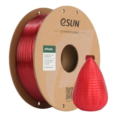 Abbildung von eSUN Flexibles TPU Filament 1.75mm, 3D Drucker 95A, Maßgenauigkeit +/ 0.05mm, 1kg Spule (2.2 LBS) Druck für Drucker, Transparent Rot