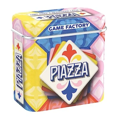 Abbildung von Game Factory 646309 Piazza, das Mini Legespiel in handlicher Metalldose, Kartenspiel für Erwachsene und Kinder ab 8 Jahren, Reisespiel, Weiß