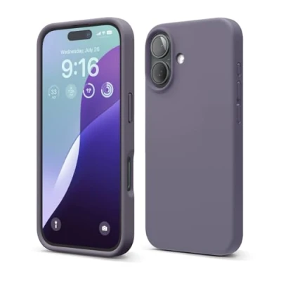 Abbildung von elago Premium Liquid Silikon Hülle Kompatibel mit iPhone 16 Hülle, Ganzkörper Handyhülle, Stoßfest, Schlanke Kratzfester weicher Mikrofaser Innenfutter, 6.1 Zoll (Dunkel Lavendel)