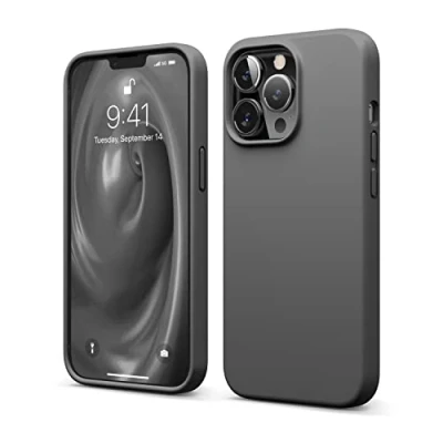Abbildung von elago Liquid Silicone Case Kompatibel mit iPhone 13 Pro Hülle (6,1&quot;), Hochwertiges Silikon, Rundumschutz Handyhülle : 3 Layer Struktur Schutzhülle, Kratzfestes Weiches Mikrofaserfutter (Dunkelgrau)