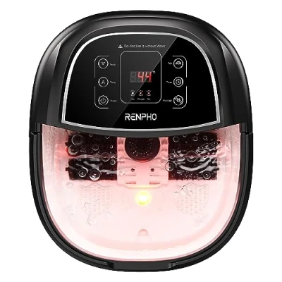 Abbildung von RENPHO Fussbad mit Massagefunktion, Fußbad Massagegerät Elektrisch Timer, Fussbadewanne Massage Temperatureinstellung, Fußmassagegerät Wasser Fußsprudelbad Braun
