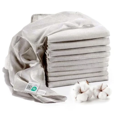 Abbildung von MAKIAN Mullwindeln/Spucktücher 10er Pack, 80x80 cm, Oeko TEX® Standard 100 geprüft doppelt gewebte Stoffwindeln/Mulltücher mit verstärkter Umrandung Grau