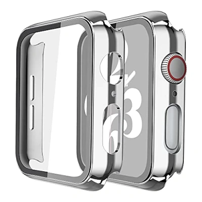 Abbildung von Misxi Hard Hülle mit Glas Displayschutz Kompatibel Apple Watch Series SE 2 (2024) / SE/Series 6 Serie 5 4 44mm, Stück, 1 Silber + Transparent