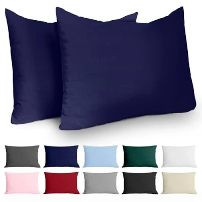 Abbildung von Dreamzie Kissenbezug 50x80 (Set mit 2) 100% Jersey Baumwolle 150 g/qm Kissenbezüge Dunkelblau Für Kopfkissenbezug Kissenhülle Resistent und Hypoallergen