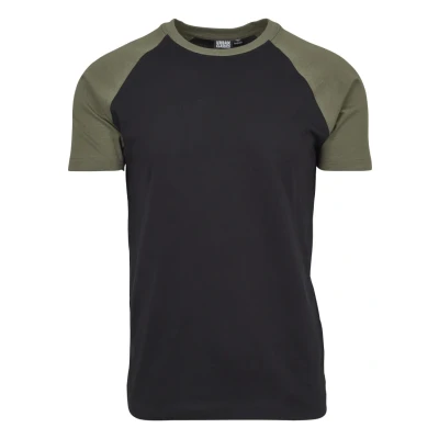 Abbildung von Urban Classics Herren Raglan Contrast Tee Slim Fit T Shirt mit Kontrastärmeln, Rundhalsausschnitt, sportlicher Look, weicher Baumwollmix, Basic Style,Blk/Olive,XXL