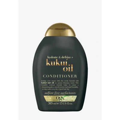 Abbildung von OGX Hydrate &amp; Defrizz Kukui Oil Conditioner (385 ml), feuchtigkeitsspendende Haarspülung mit Kukuinussöl, Anti Frizz Formel für wunderbar schimmernden Glanz, ohne Sulfate