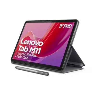 Abbildung von Lenovo Tab M11 Tablet, 27,9 cm (11 Zoll), MediaTek Helio G88, 8 GB RAM, 128 GB, erweiterbar auf 1 TB, 4 Lautsprecher, WLAN, Bluetooth, Android 13, Mondgrau, inklusive Hülle und Pen