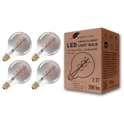 Abbildung von greenandco 4x Vintage Glühfaden LED Lampe silbergrau E27 G95 5W 200lm 1800K extra warmweiß 360 230V nicht dimmbar 2 Jahre Garantie