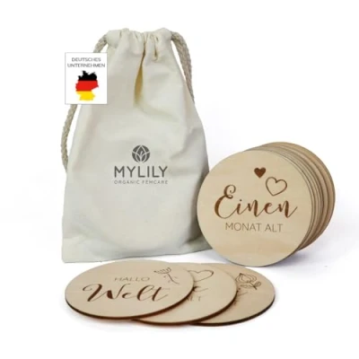 Abbildung von MYLILY 30 Baby Meilensteinkarten aus Holz Monatskarten 1 12 Monate Meilensteine Karten Zauberhafte Erinnerungen Geschenk für Mamas