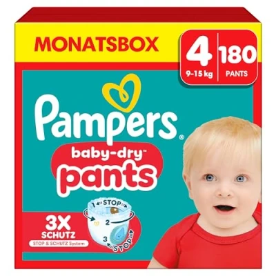 Abbildung von Pampers Windeln Pants Größe 4 Baby Dry, 180 Windeln, 9kg 15kg, 360 Fit hilft, Auslaufen zu verhindern