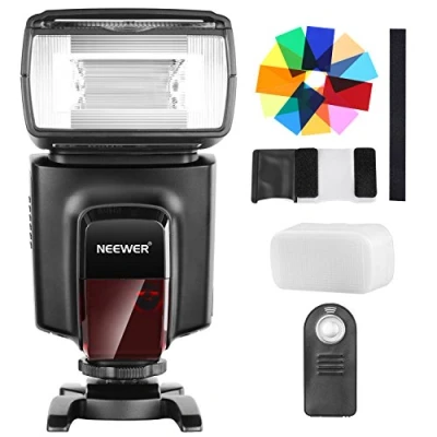 Abbildung von Neewer TT560 Speedlite Blitzgerät mit 12 Farbfiltern und IR Fernbedienung, kabellos, für Canon, Nikon, Panasonic, Olympus, Kamera andere DSLR Kameras, Harter Diffusor