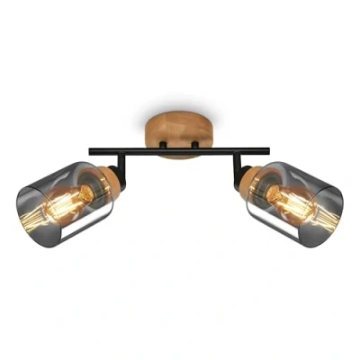 Abbildung von BRILONER Deckenlampe, Deckenleuchte, Lampe, Rauchglas, Schwenkbar, Wohnzimmerlampe, Schlafzimmerlampe, Küchenlampe, Schwarz Holz