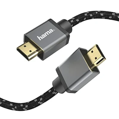 Abbildung von Hama Premium HDMI Kabel 1 Meter Ultra High Speed (Exzellentes Monitorkabel 4K / 8K, 48 Gbit/s, UHD Bildschirmkabel eARC, Ethernet, HDR, Aramidfaser Kabelmantel, 2.1 120 Hz/60 Hz) 1m