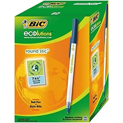 Abbildung von BIC Kugelschreiber ECOlutions Round Stic, in Blau, Strichstärke 0,4 mm, 60er Pack, Ideal für das Büro, Home Office oder die Schule