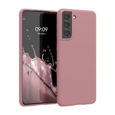 Abbildung von kwmobile Hülle kompatibel mit Samsung Galaxy S21 weiches TPU Silikon Case Cover geeignet für kabelloses Laden Altrosa