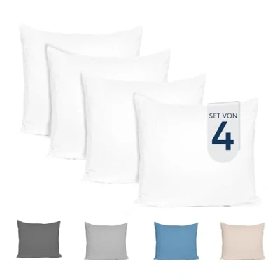 Abbildung von Dreamzie Kissenbezug 50x50 (4er Set) 100% Jersey Baumwolle 150 g/qm Kissenbezüge Weiß Für Kissen 50 x cm Kissenhülle Resistent und Hypoallergen Zertifiziert Oeko Tex