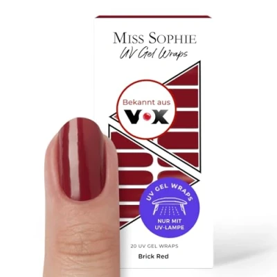 Abbildung von Original Miss Sophie UV Gel Nagelfolien I 20 ultra dünne Nagellack Streifen Brick Red Hält auf Natur sowie lackierten, Acryl , &amp; Shellac Nägeln