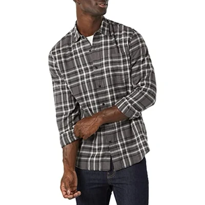 Abbildung von Amazon Essentials Herren Langarmhemd aus Flanell (in Übergröße erhältlich), Grau Karomuster, XL