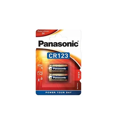 Abbildung von Panasonic CR123 zylindrische Lithium Batterie für leichte Geräte mit hohem Energiebedarf wie Rauchmelder, Alarmanlage, Stirnplampe, Kameras, 3V, 2er Pack