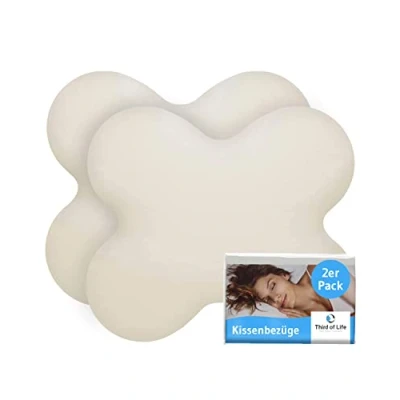 Abbildung von Kissenbezug Elfenbein weiß Doppelpack, Perfekt für ACAMAR Seitenschläfer Kissen, Baumwolle (Double Jersey), Bügelfrei &amp; trocknergeeignet, Kissenhüllen Set mit Reißverschluss, Oeko Tex Zertifiziert